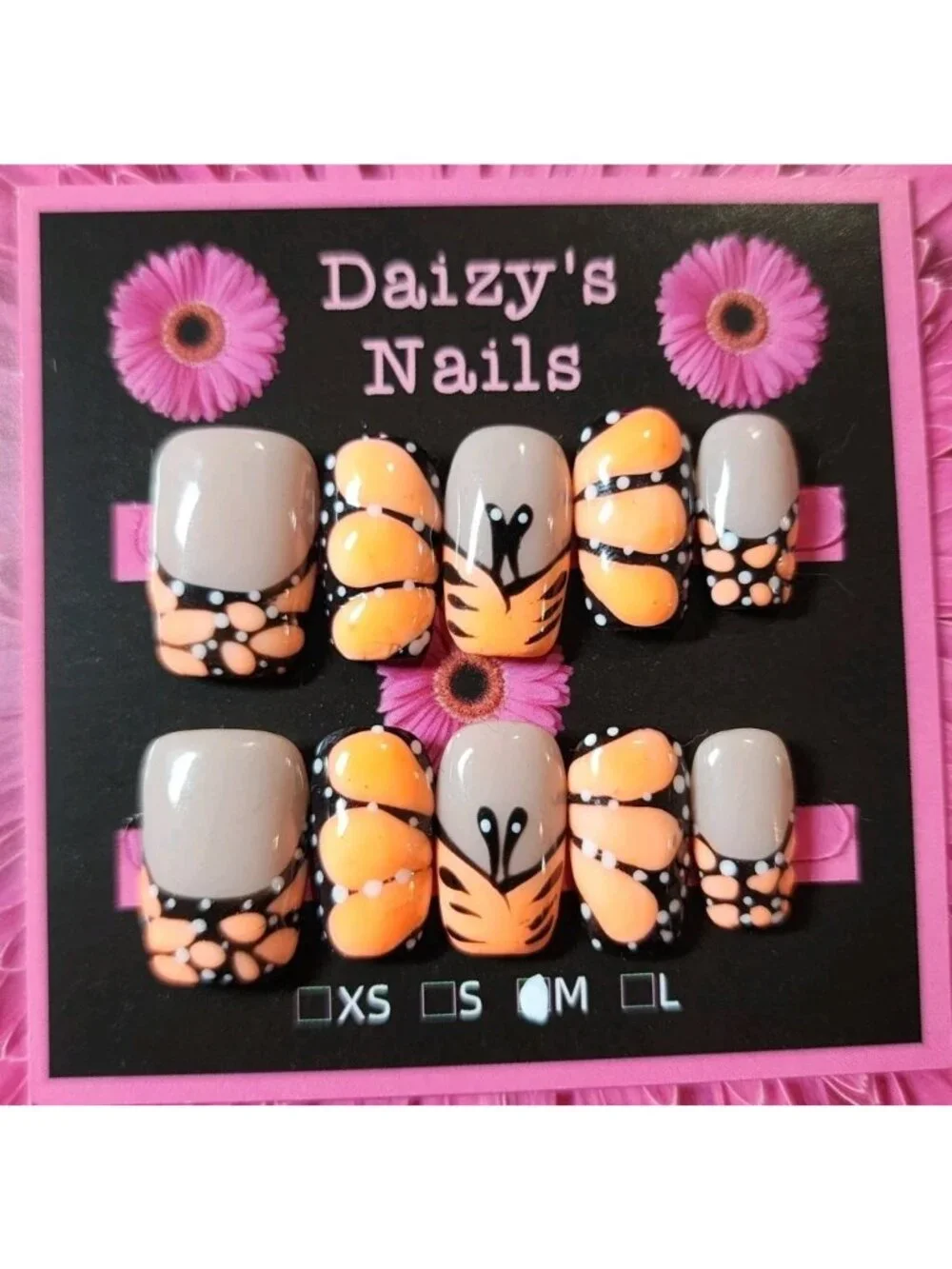 Medium Size Neon Butterfly Press-on Nail Set Handmade Squoval 2.0 Cm Length